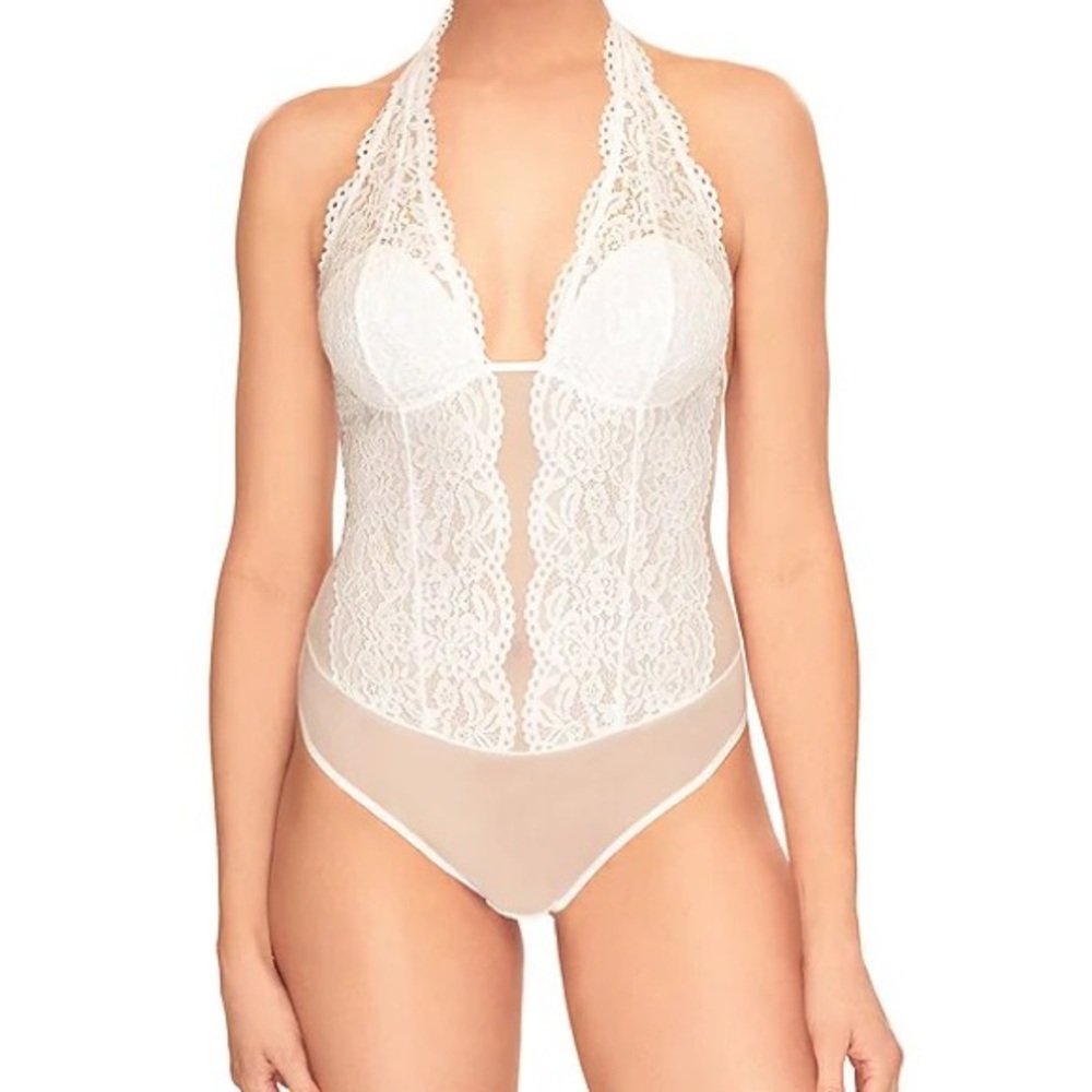 b.tempt’d Lace Halter Bodysuit in White